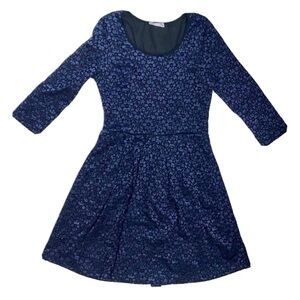 Navy Blue Black Floral Lace Fit And Flare Dress Juniors Medium Whimsigoth Retro